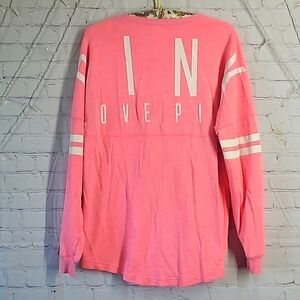2013 Victoria's Secret PINK Oversized Logo Spellout Long Sleeve Tee Womens Sz M